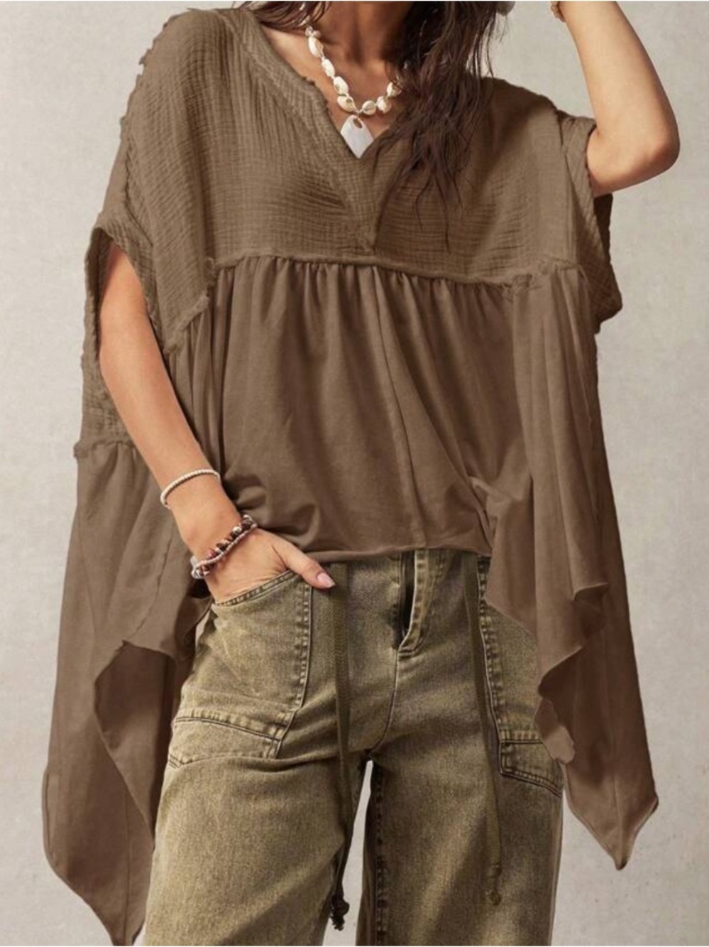 Boho Hippie Asymmetrical Hem Hippie Top Size XS